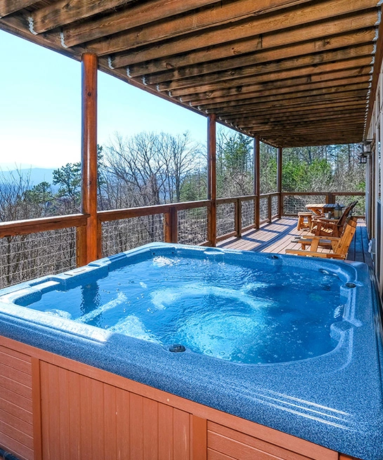 hot tub on deck of Smoky Mountain cabin