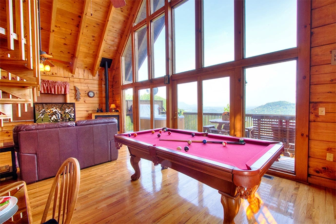 pool table inside Smoky Mountain cabin