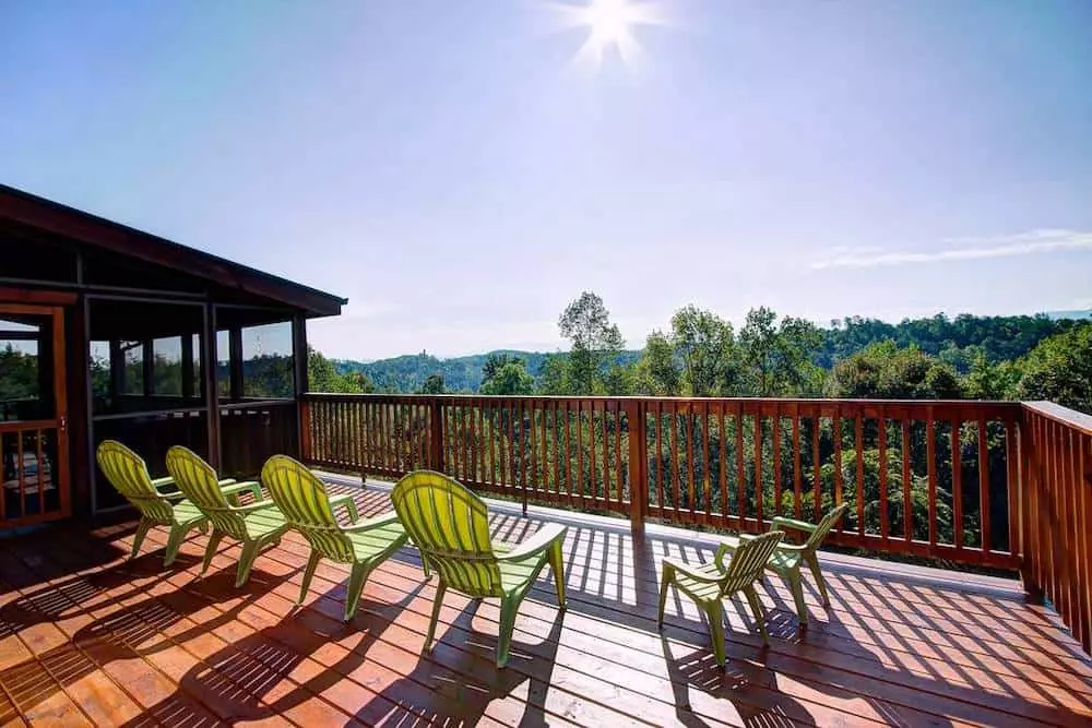 back deck of a cabin in the Smoky Mountains