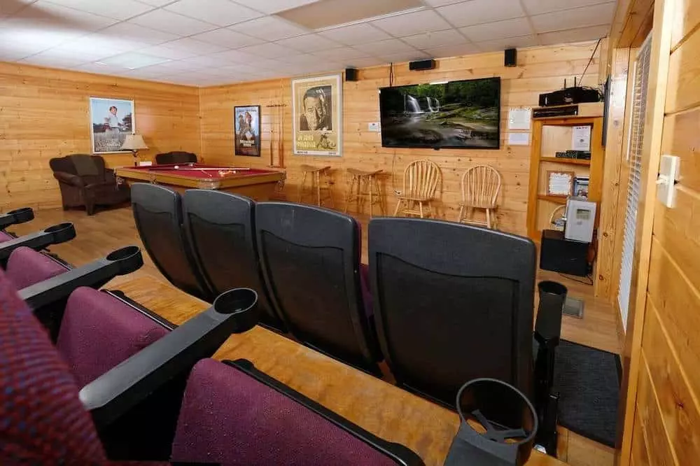 home theater inside a cabin in the Smoky Mountains