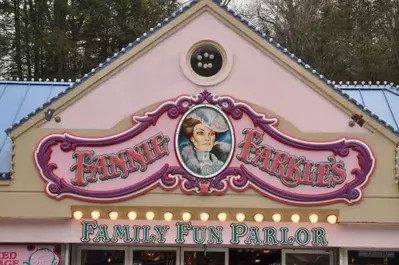 The pink sign at Fannie Farkle's