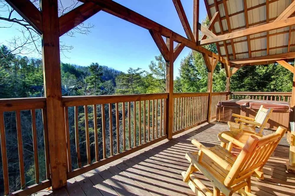 deck of a Gatlinburg cabin on the river