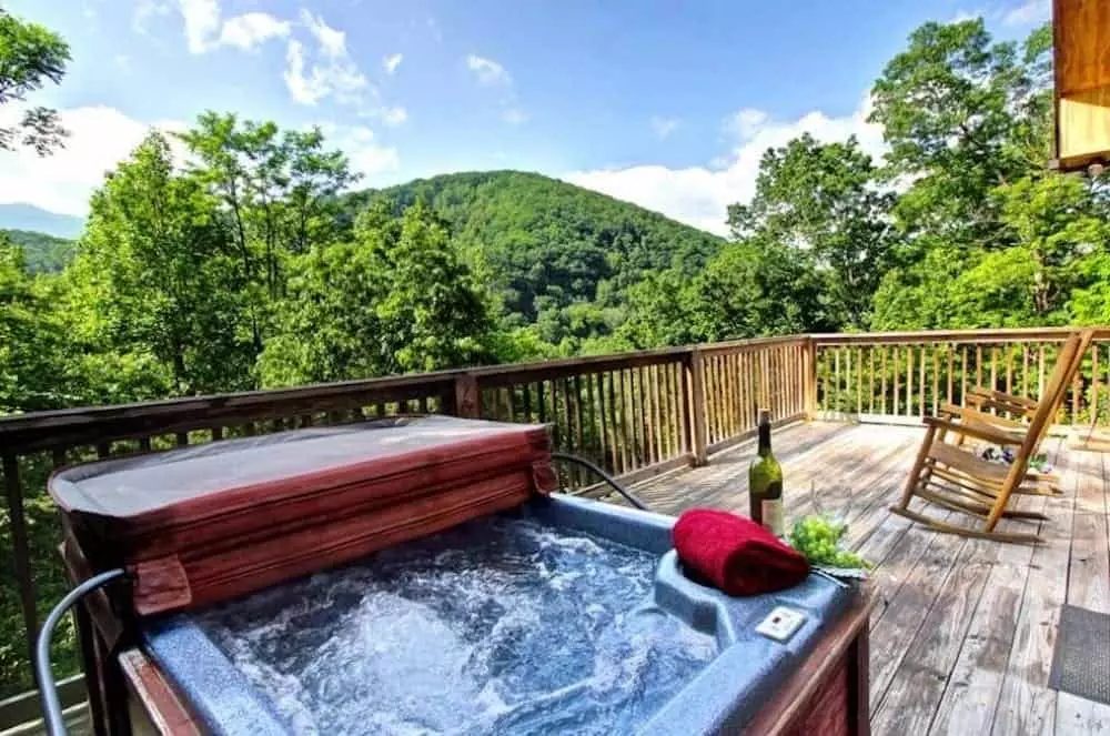 hot tub on deck of cabin