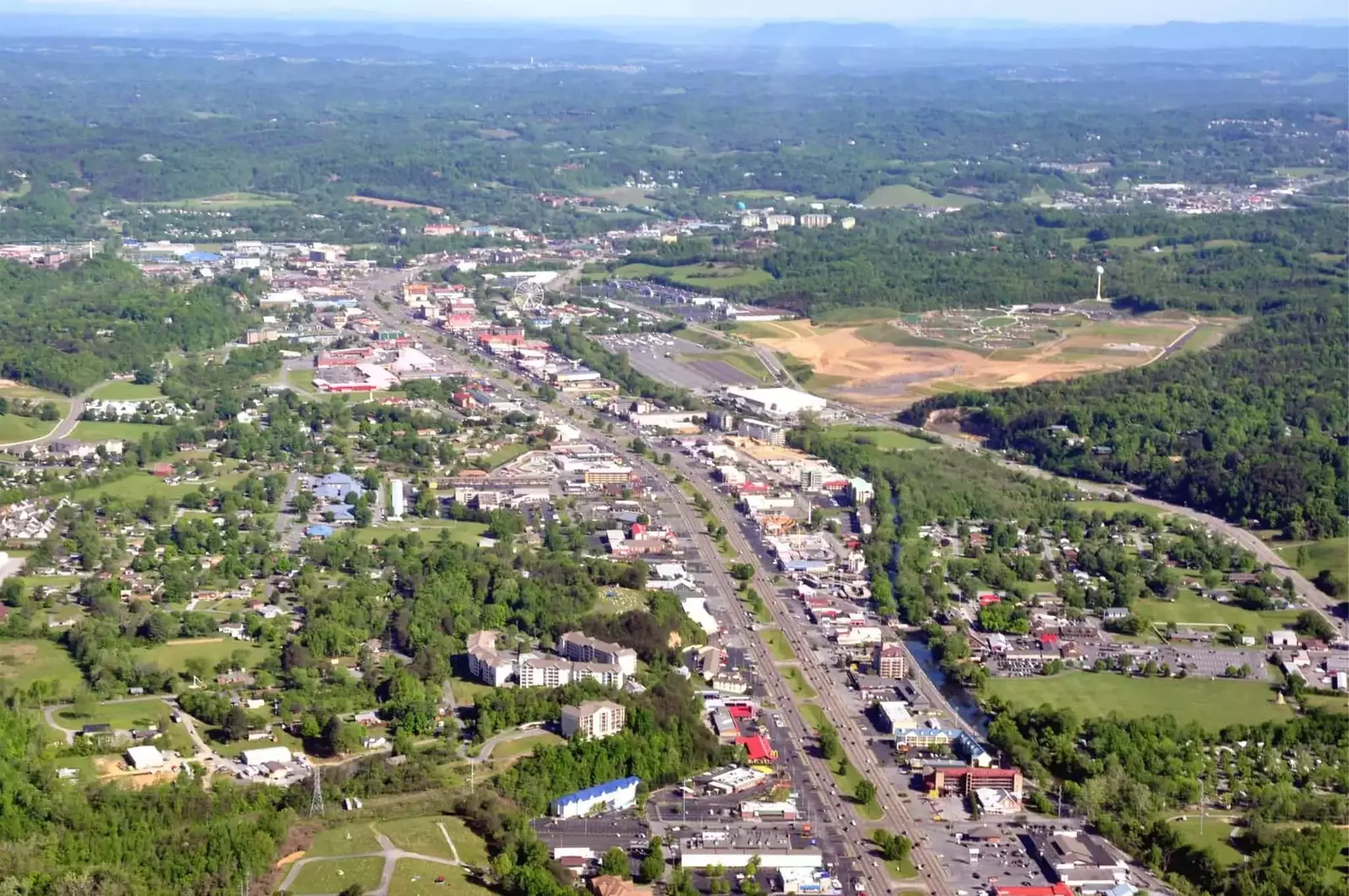 Aerial view of pigeon forge parkway