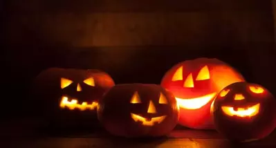 Carved pumpkins glow at night at Dollywood Harvest Festival