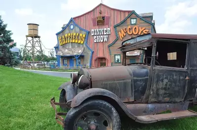 Outside of the Hatfield McCoy Dinner Show in Pigeon Forge Tn