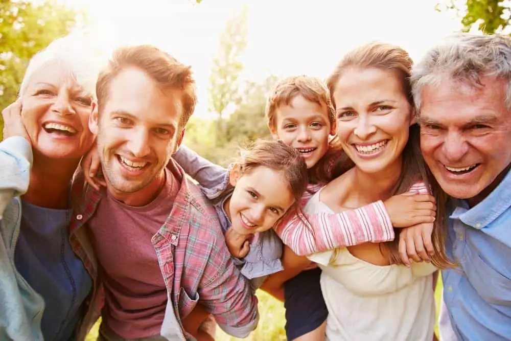 A multi-generational family enjoying nature.