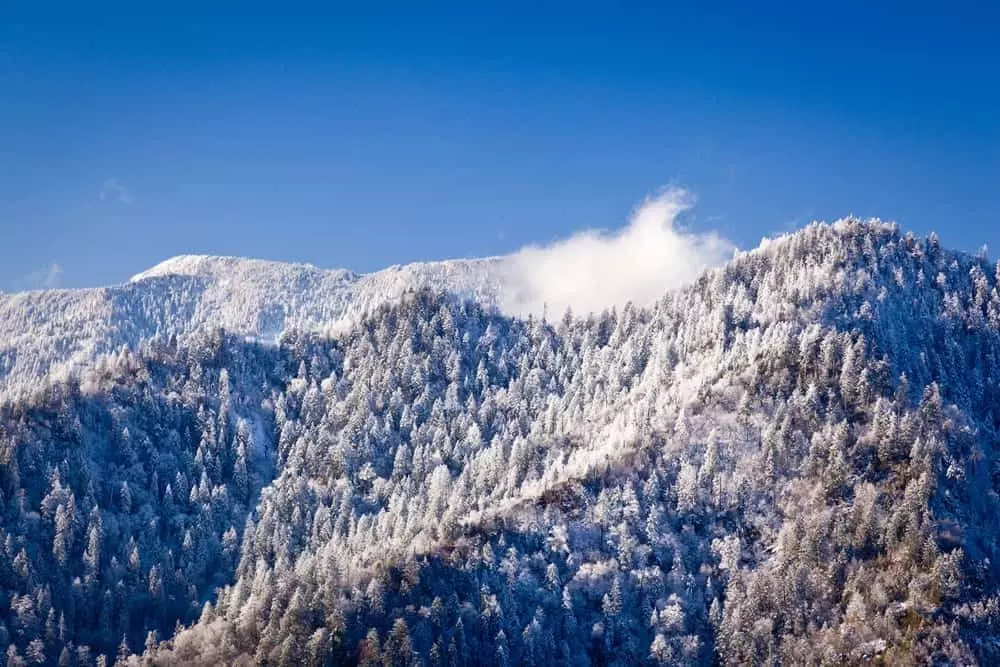 The Smoky Mountains covered in snow.