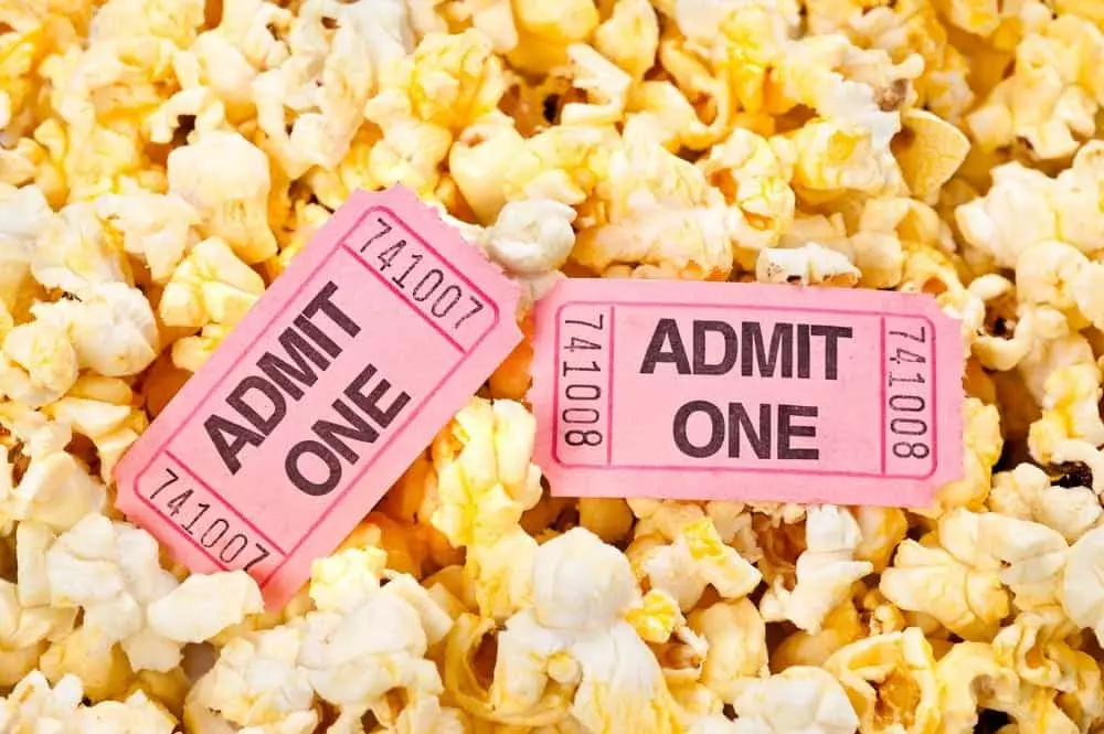 Popcorn and movie tickets at our Pigeon Forge cabins with theater rooms.