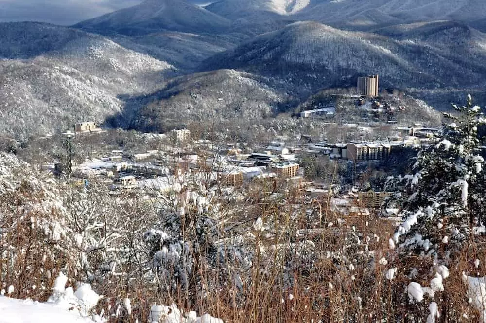Spectacualr winter view from our vacation cabin rentals in Gatlinburg Tennessee.