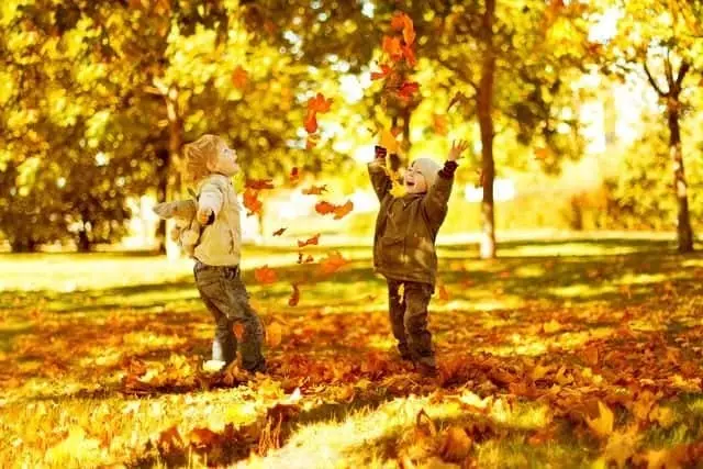 Children playing in the Smoky Mountains fall foliage