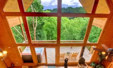Mountain views from the window of a Gatlinburg cabin.