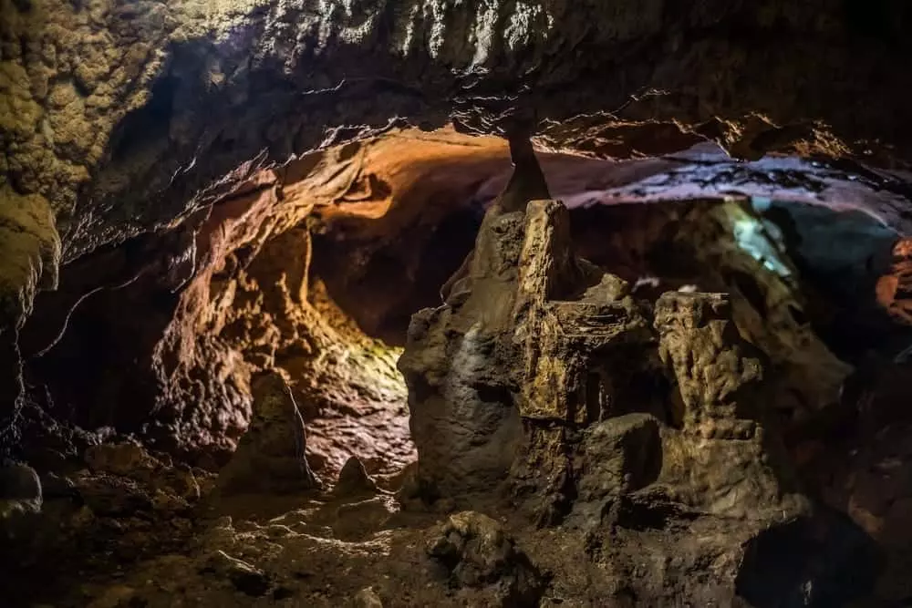 Underground rock formations in a cave.