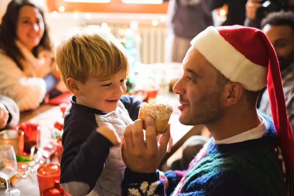 A family celebrating Christmas.