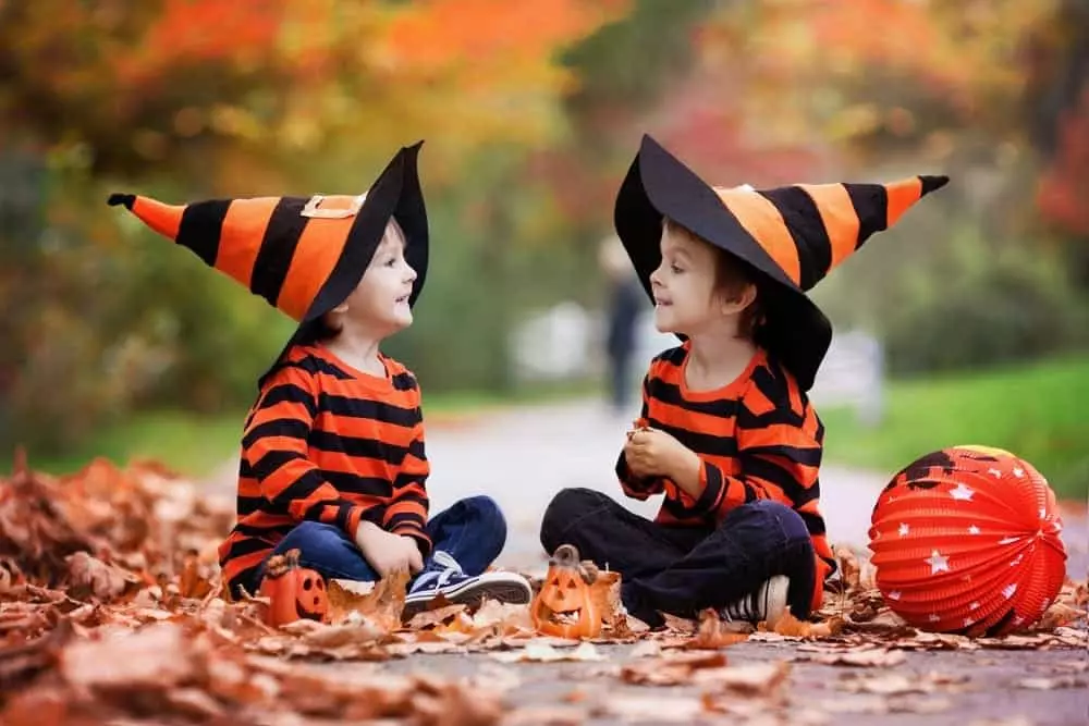 Kids celebrating Halloween outside