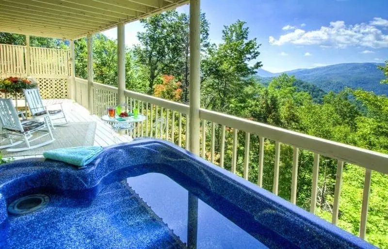 Breathtaking mountain views from the deck of the Secret Paradise cabin in Gatlinburg.