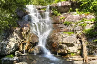 Photo of the beautiful Ramsey Cascades waterfall in the Smoky Mountains.