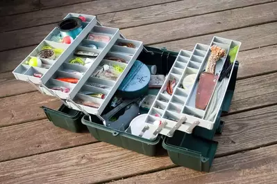 open tackle box at Smoky Mountain fishing cabin