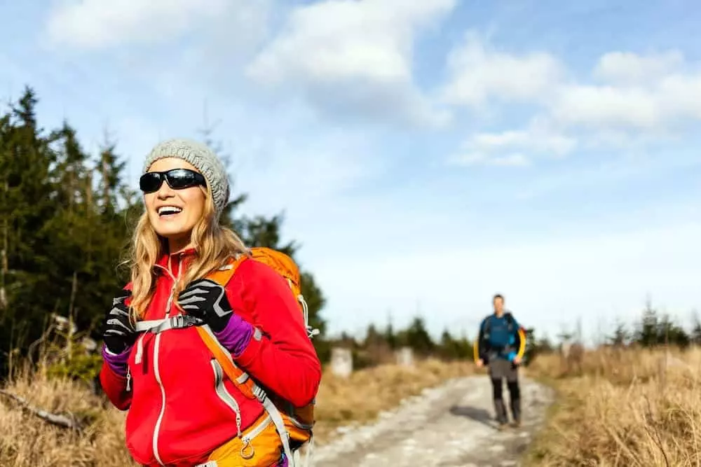 woman winter hiking in the Smoky Mountains