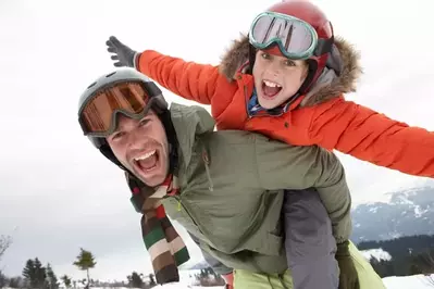 father and son enjoying a winter vacation in the Smoky Mountains