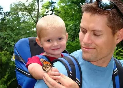 son and dad hiking in the Smoky Mountains