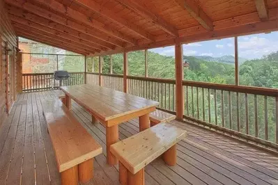 Mountain view from a cabin's deck